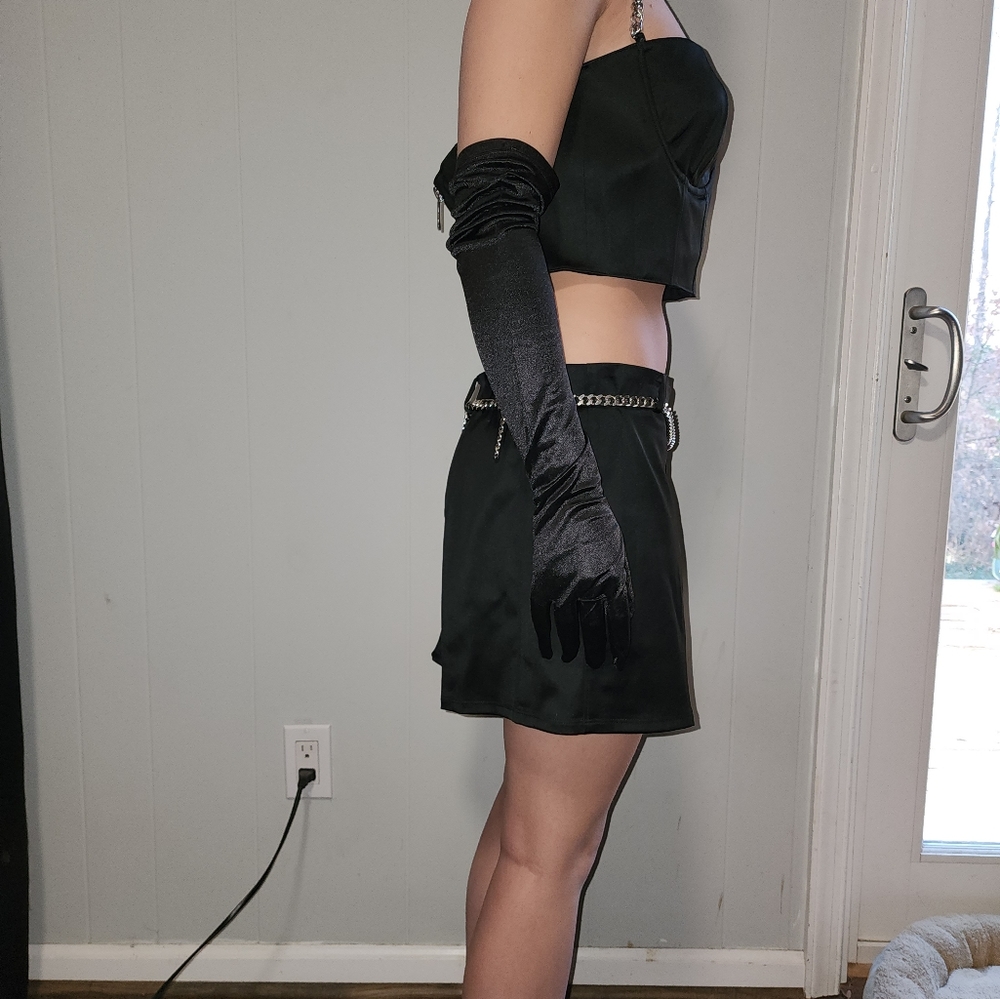 NWT Dolls Kill Sexy , Midnight Black Satin Skirt Set - Picture 11 of 12